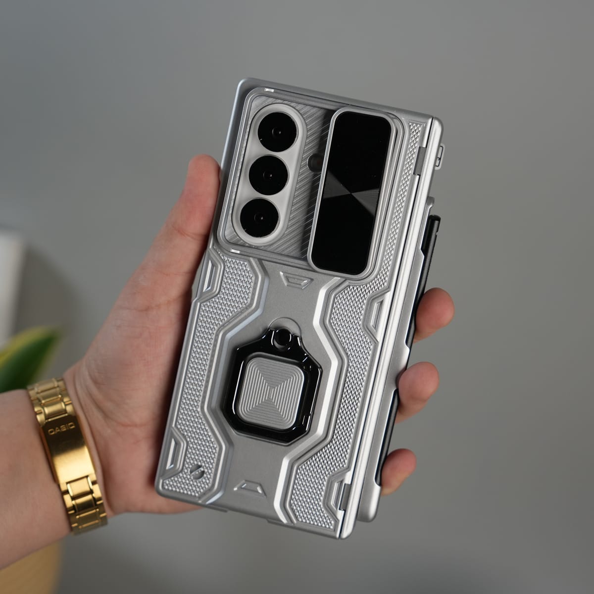 Galaxy Z Fold 7 Full Protection Armor Case with Front Glass, Camera Shutter, Kickstand & S Pen Cover