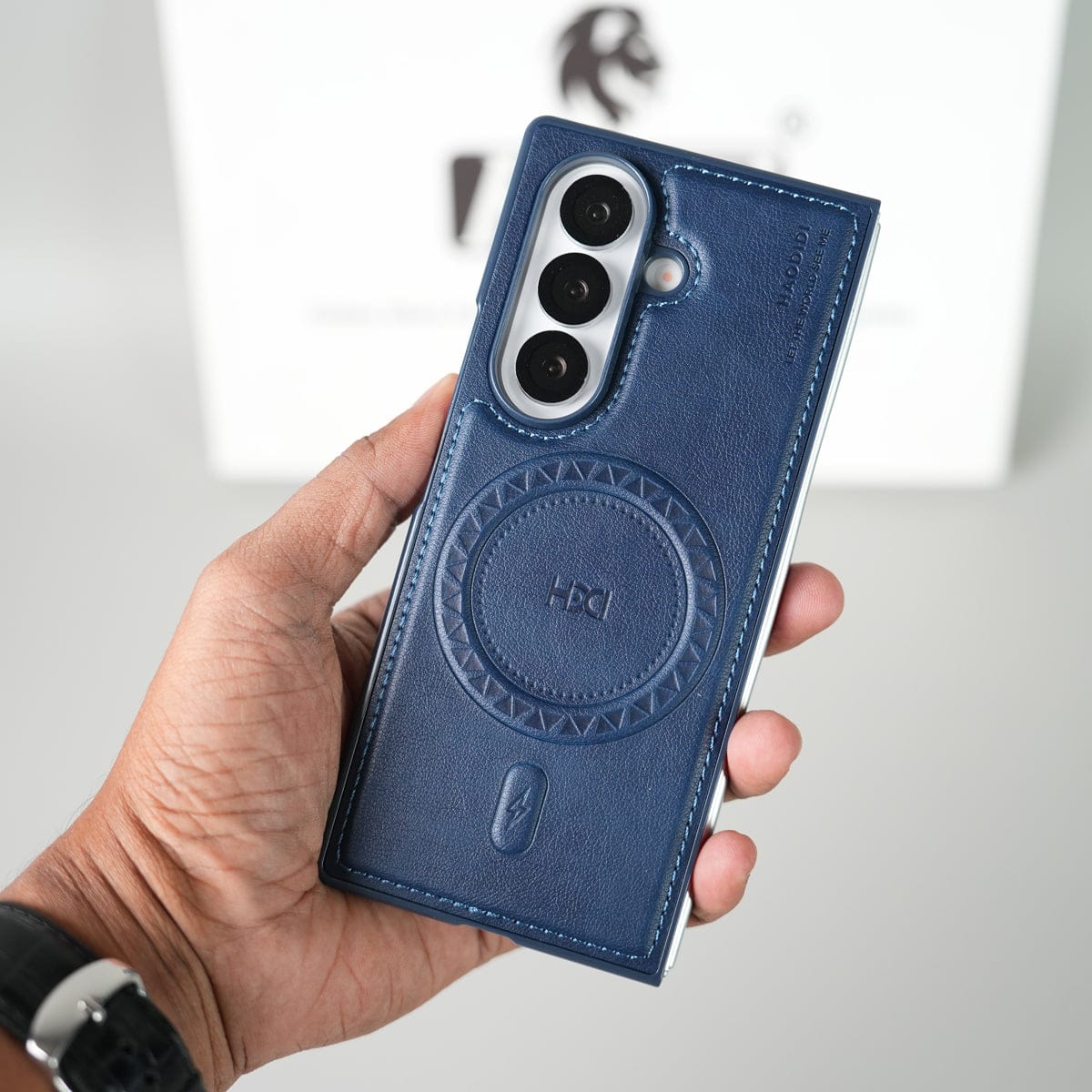 Stitch PU Leather Magnetic Charging Ring Cover For Galax Z fold 7