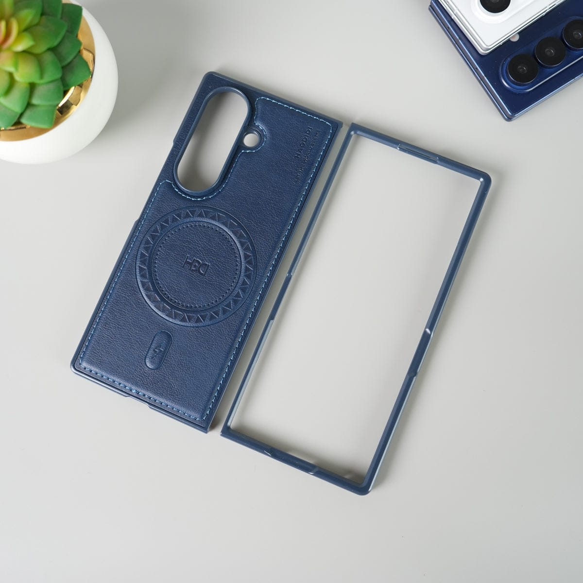 Stitch PU Leather Magnetic Charging Ring Cover For Galax Z fold 7