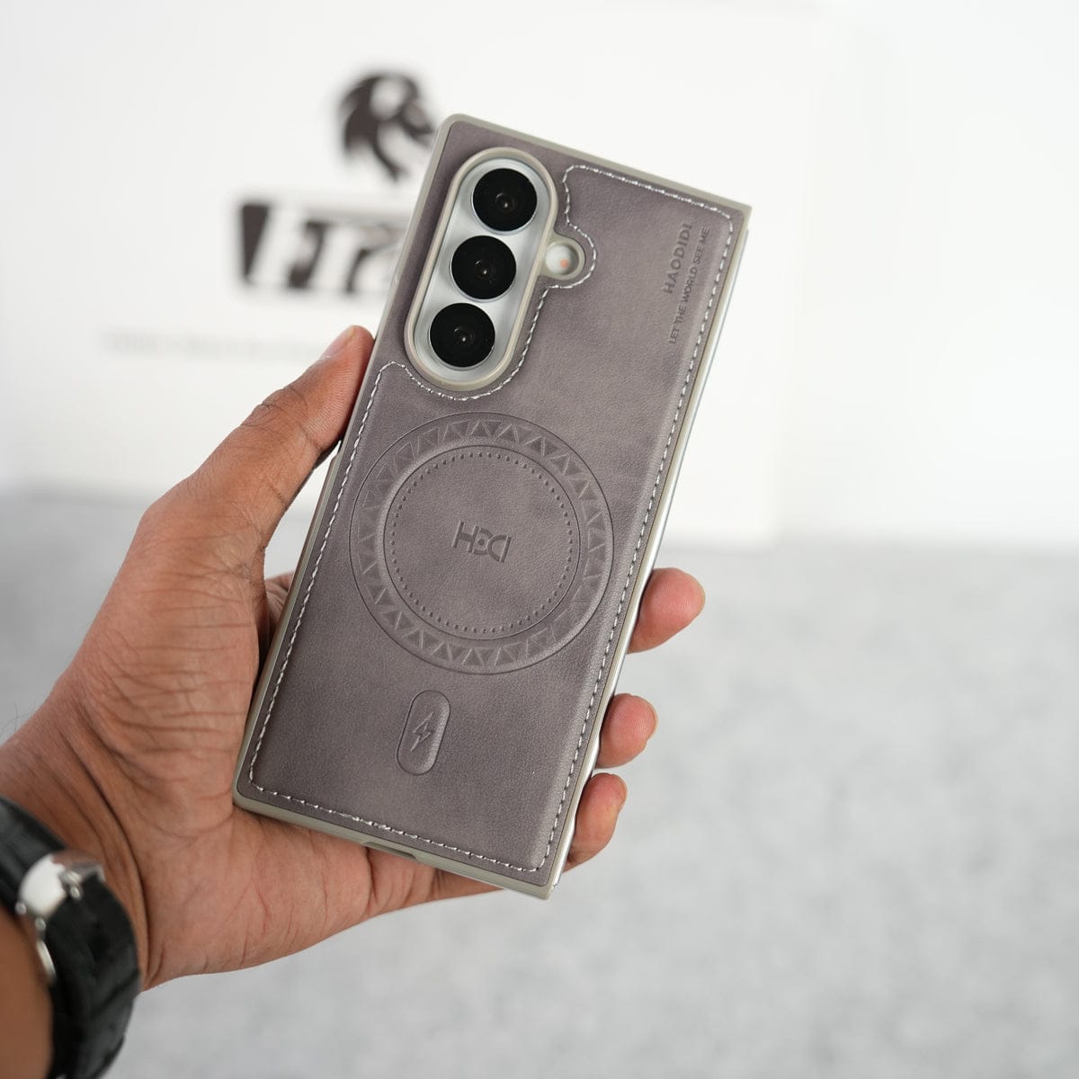 Stitch PU Leather Magnetic Charging Ring Cover For Galax Z fold 7