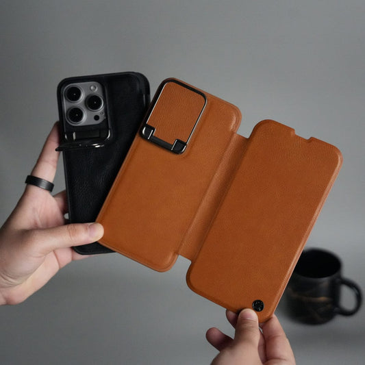 iPhone 13 Series Flip Case With Metal Camera Stand