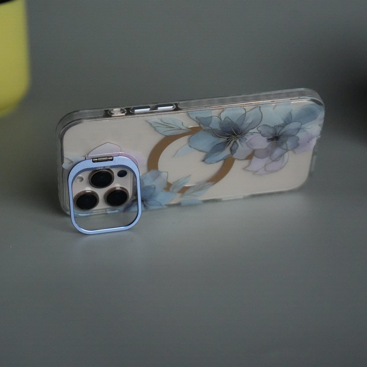 iPhone 15 Pro Max FloraCrystal Clear Floral Design Case with Color Metal Camera Stand Frame