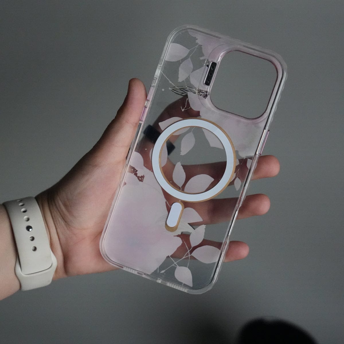 iPhone 16 Pro Max FloraCrystal Clear Floral Design Case with Color Metal Camera Stand Frame