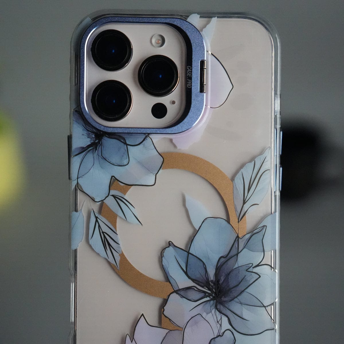 iPhone 16 Pro Max FloraCrystal Clear Floral Design Case with Color Metal Camera Stand Frame