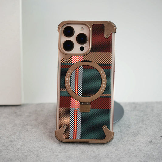 iPhone 16 Series Kevlar Fiber Texture Frameless Metal Kickstand Case