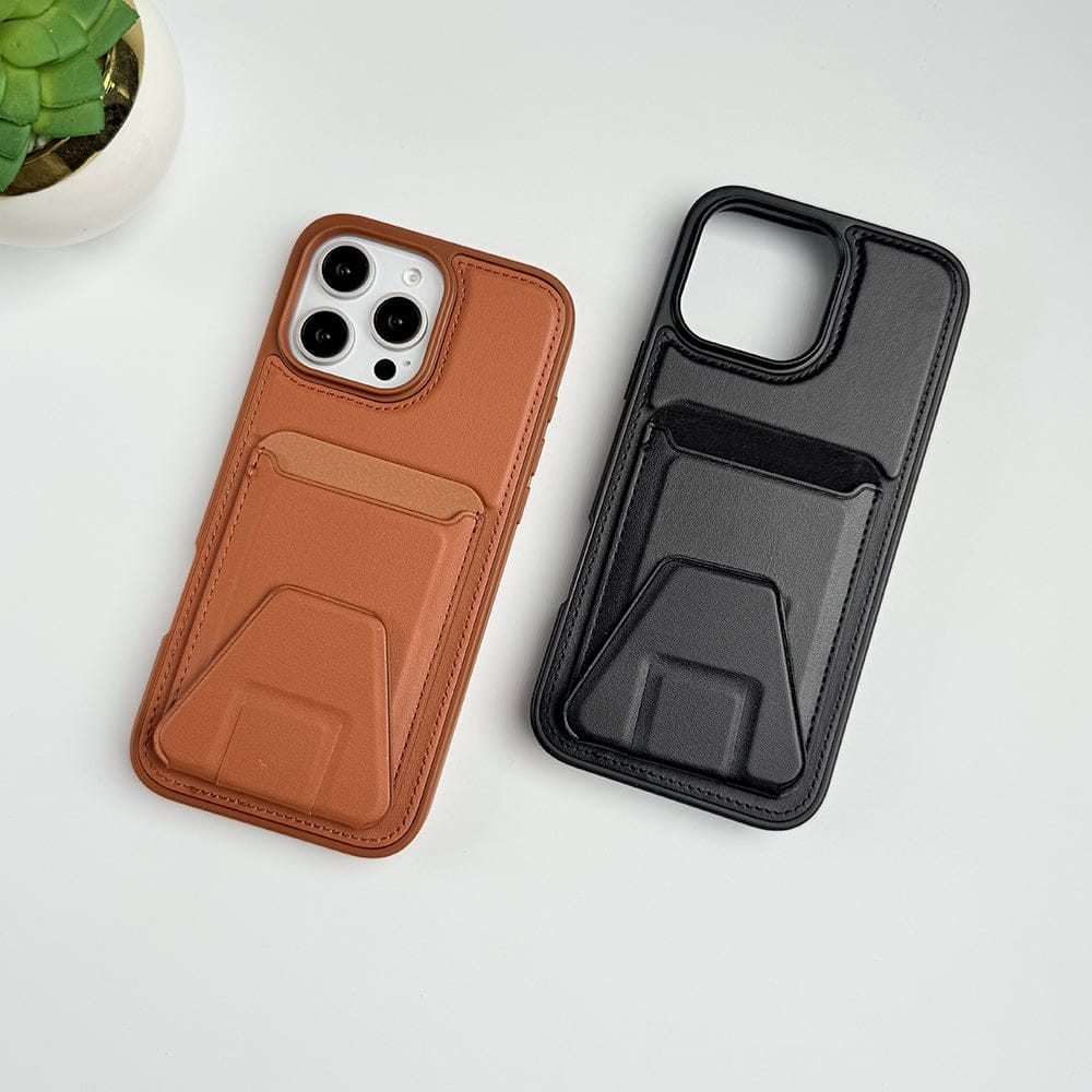 iPhone 16 Series PU Leather Card Holder Stand Case Cover