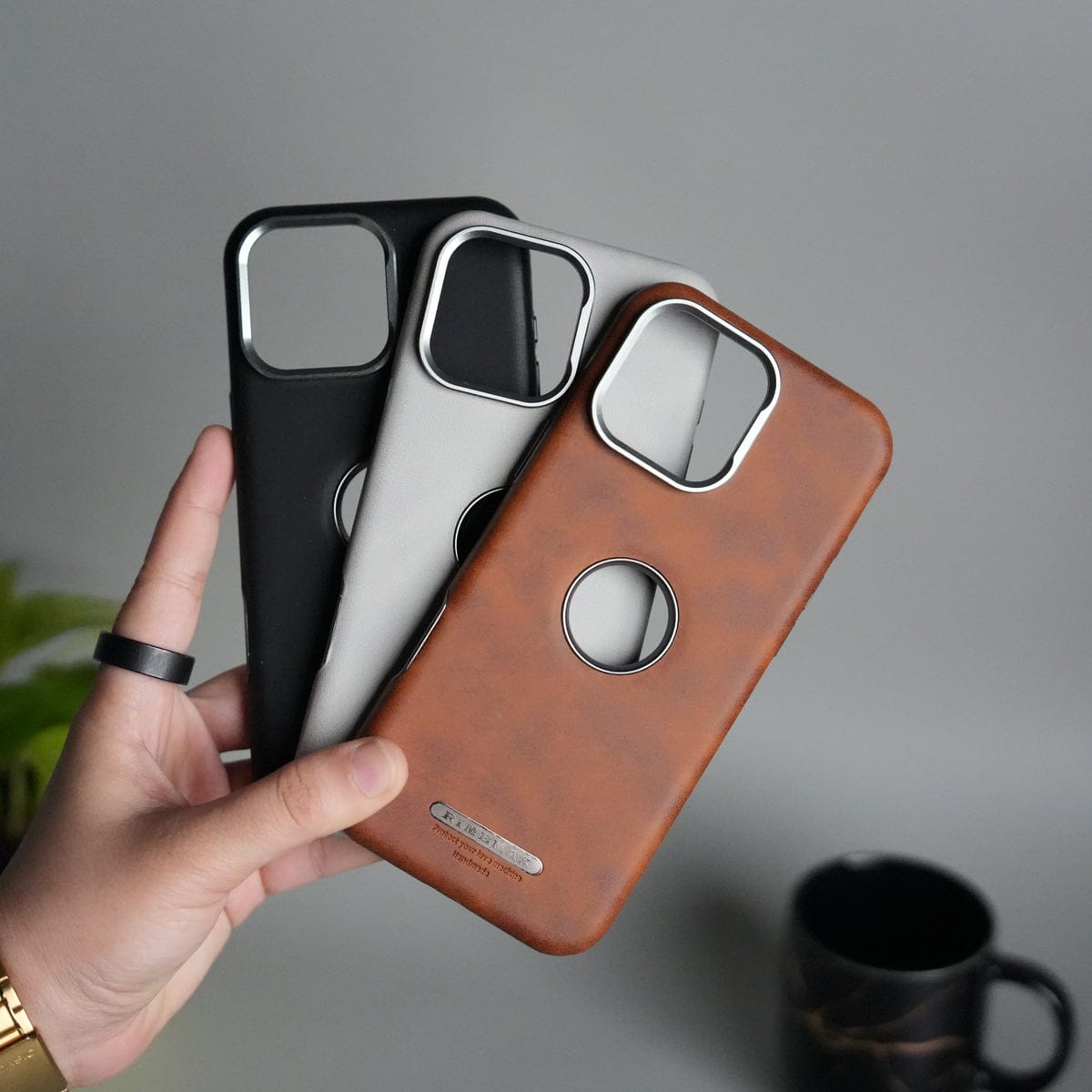 iPhone 16 Series PU Leather Logo Cut MagSafe Case | Metal Camera Frame with Premium Finish