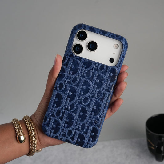 iPhone 17 Series Luxury CD Full PU Leather Designer Case Cover | Blue