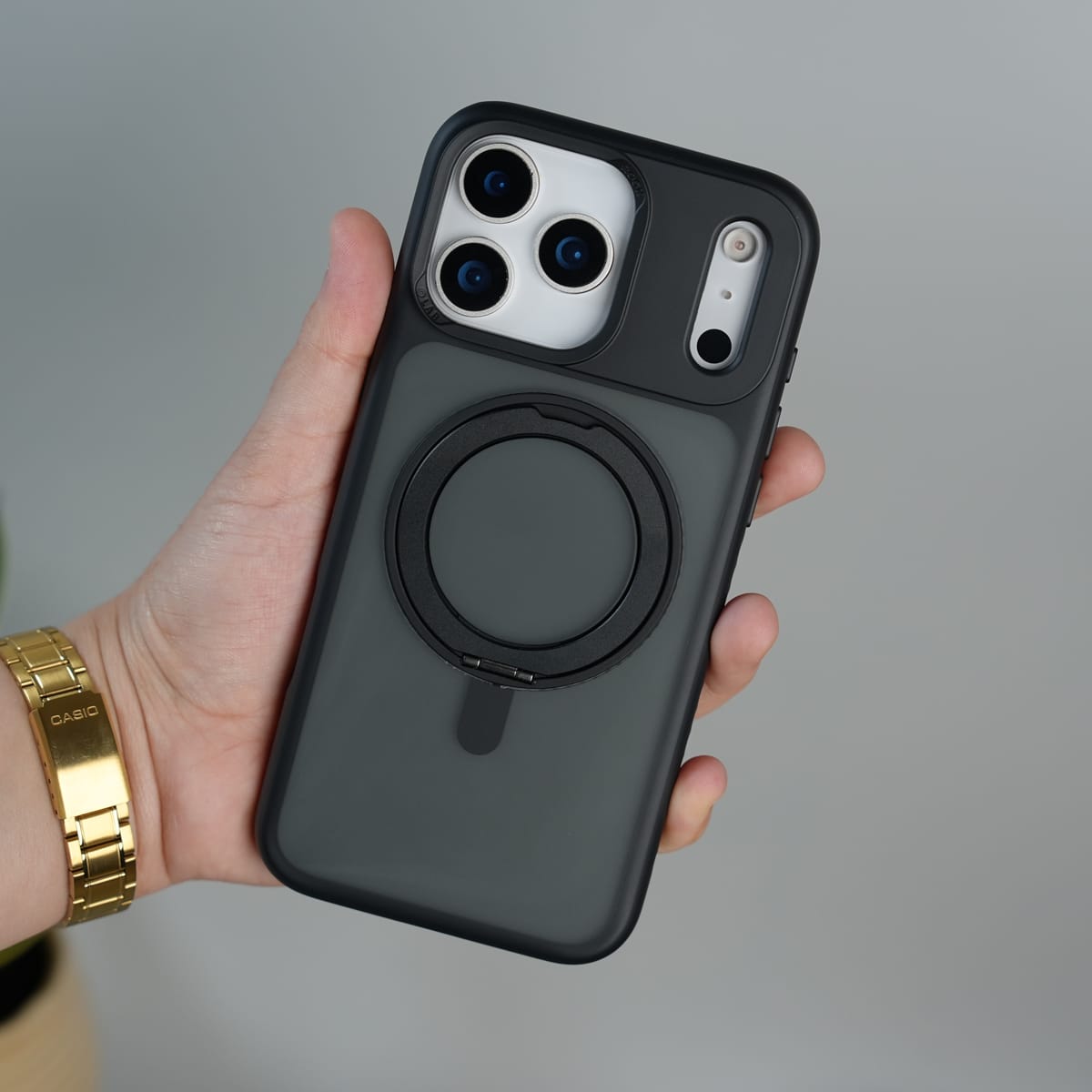 iPhone 17 Pro Frosted Case with MagSafe Metal Kickstand | Shockproof Matte Hybrid Cover