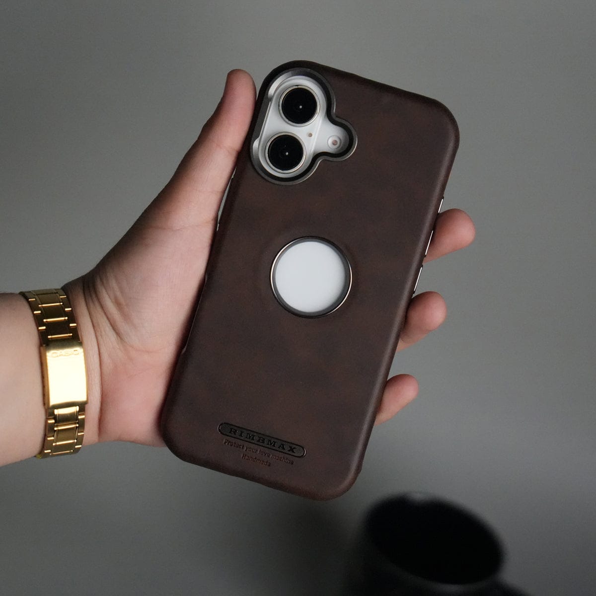 iPhone 17 PU Leather Logo Cut MagSafe Case | Metal Camera Frame with Premium Finish