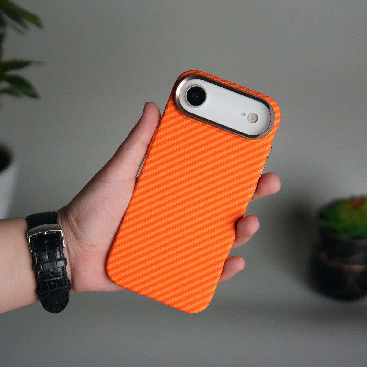 iPhone 17 Air Carbon Fiber Texture Design Hard Pc MagSafe Case Cover OrangeCarbon