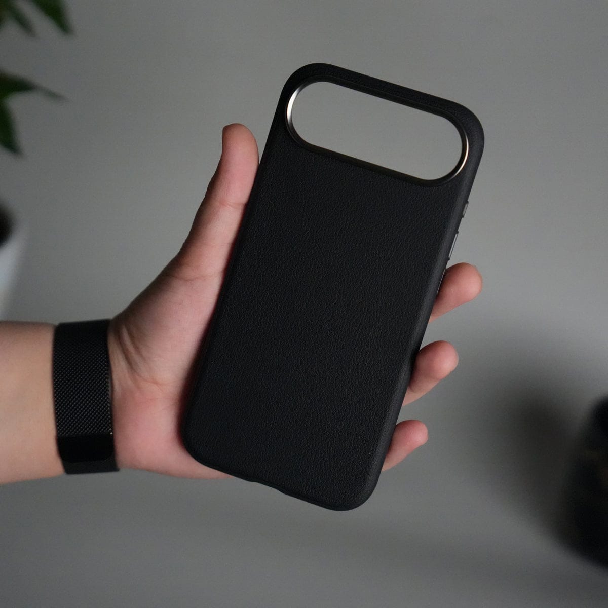 iPhone 17 Air Leather Texture Design PVC Case With Metal Camera Bump
