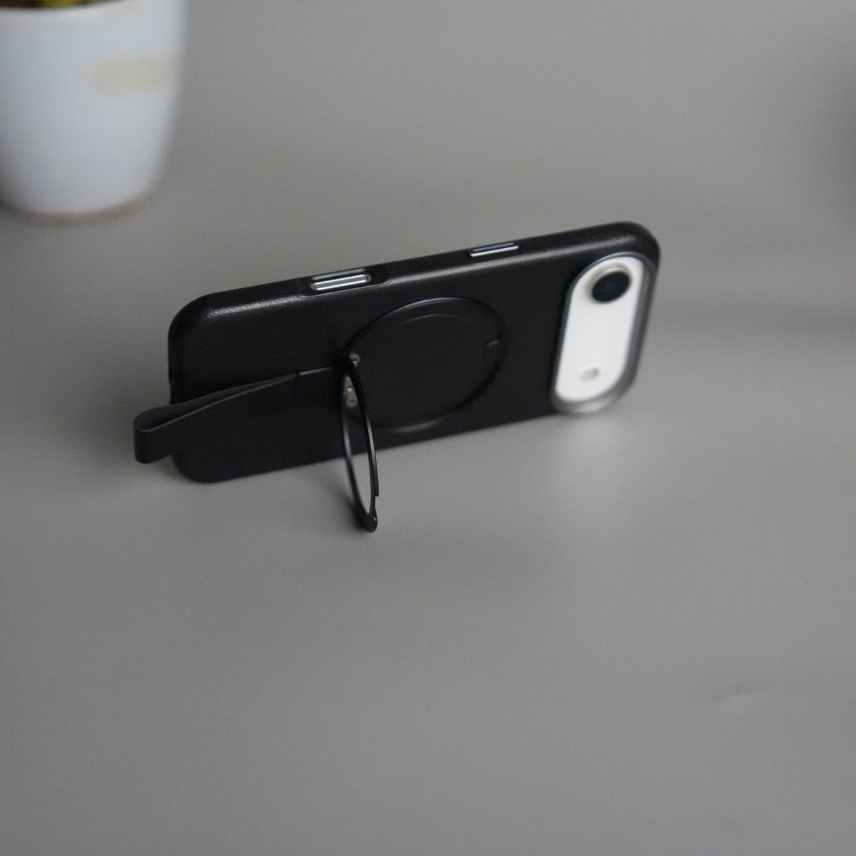 iPhone 17 Air Luxury Leather MagSafe Case | Metal Ring Stand and Grip Holder Cover