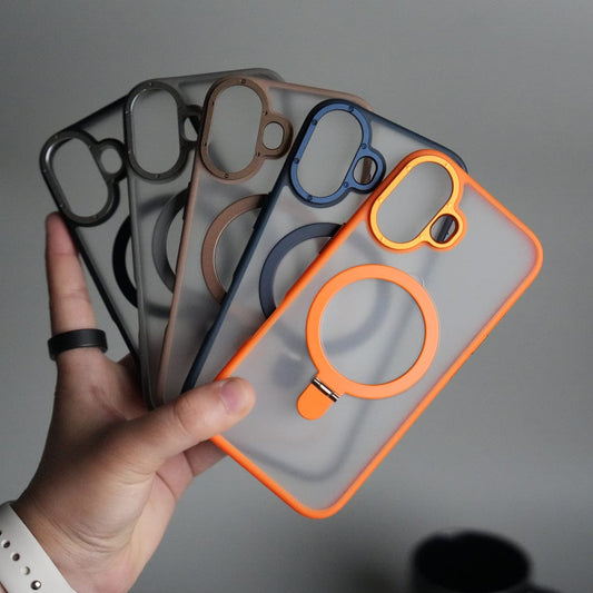 iPhone 17 Frosted Case with Metal Camera Bump & Metal Kickstand | Shockproof Matte Hybrid Cover