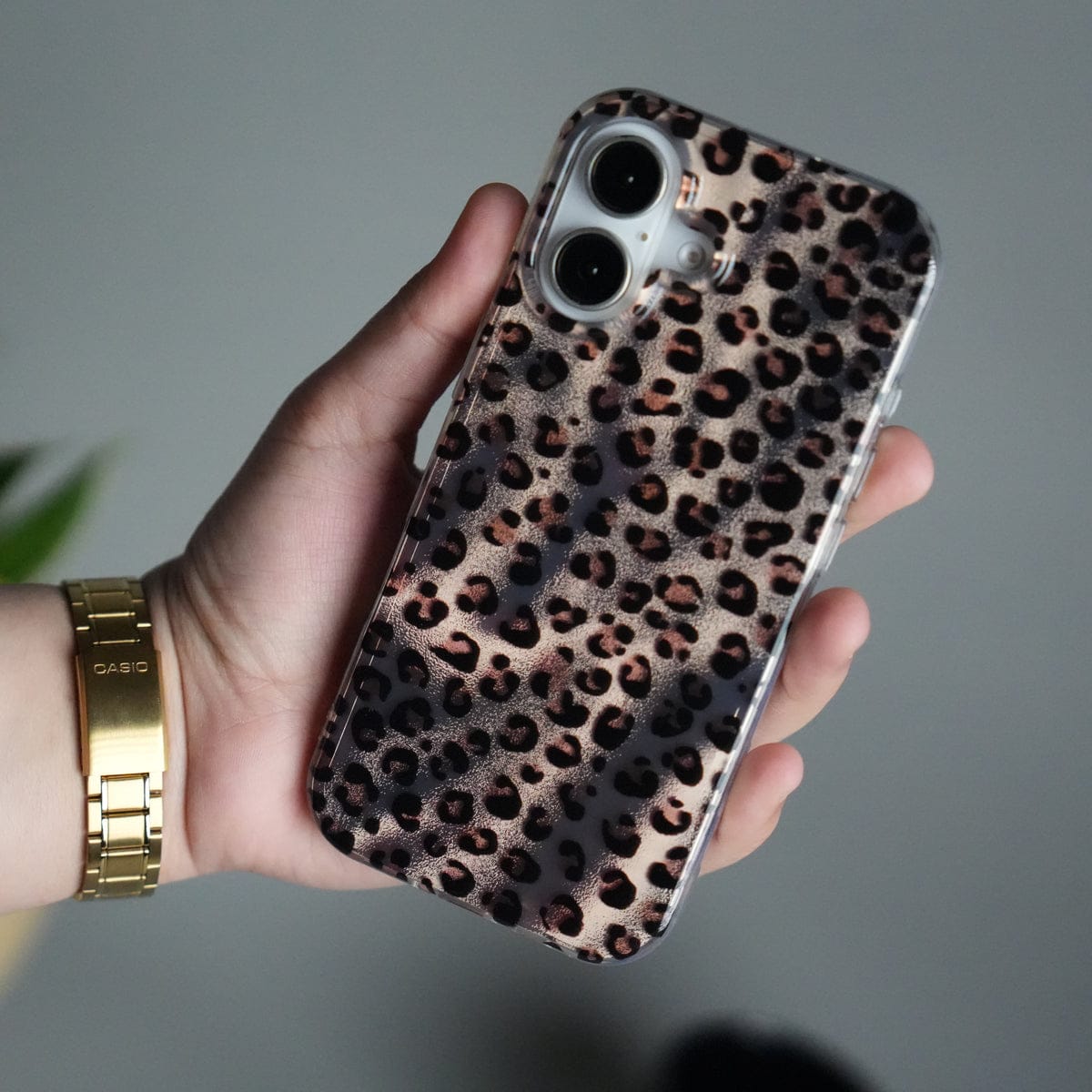 iPhone 16 Leopard Print Case with Beaded Wrist Strap | Cute Transparent Designer Cover