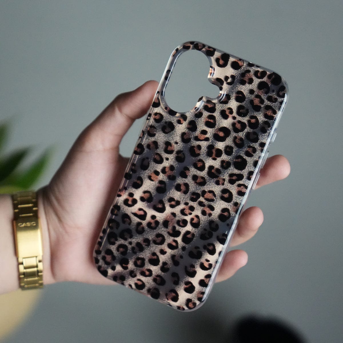 iPhone 16 Leopard Print Case with Beaded Wrist Strap | Cute Transparent Designer Cover