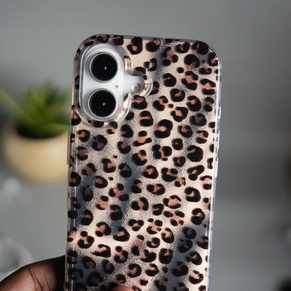 iPhone 16 Leopard Print Case with Beaded Wrist Strap | Cute Transparent Designer Cover