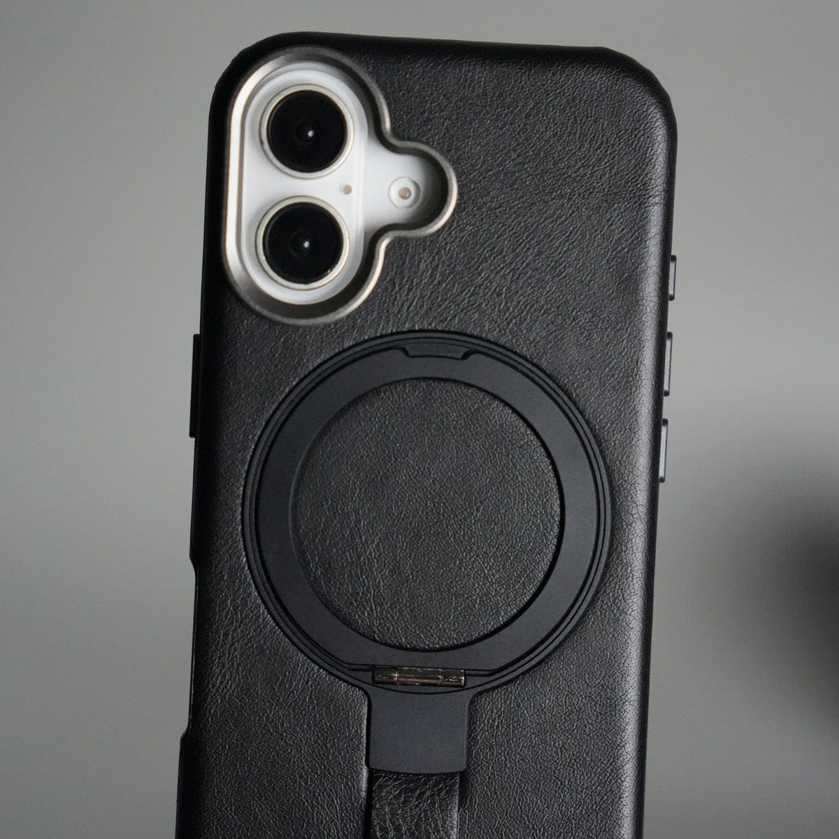 iPhone 17 Luxury Leather MagSafe Case | Metal Ring Stand and Grip Holder Cover