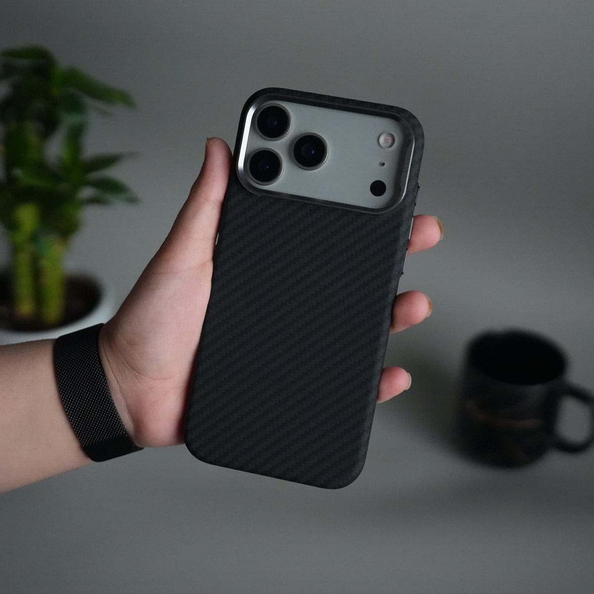 iPhone 17 Pro Max Carbon Fiber Texture Design Hard Pc MagSafe Case Cover BlackCarbon