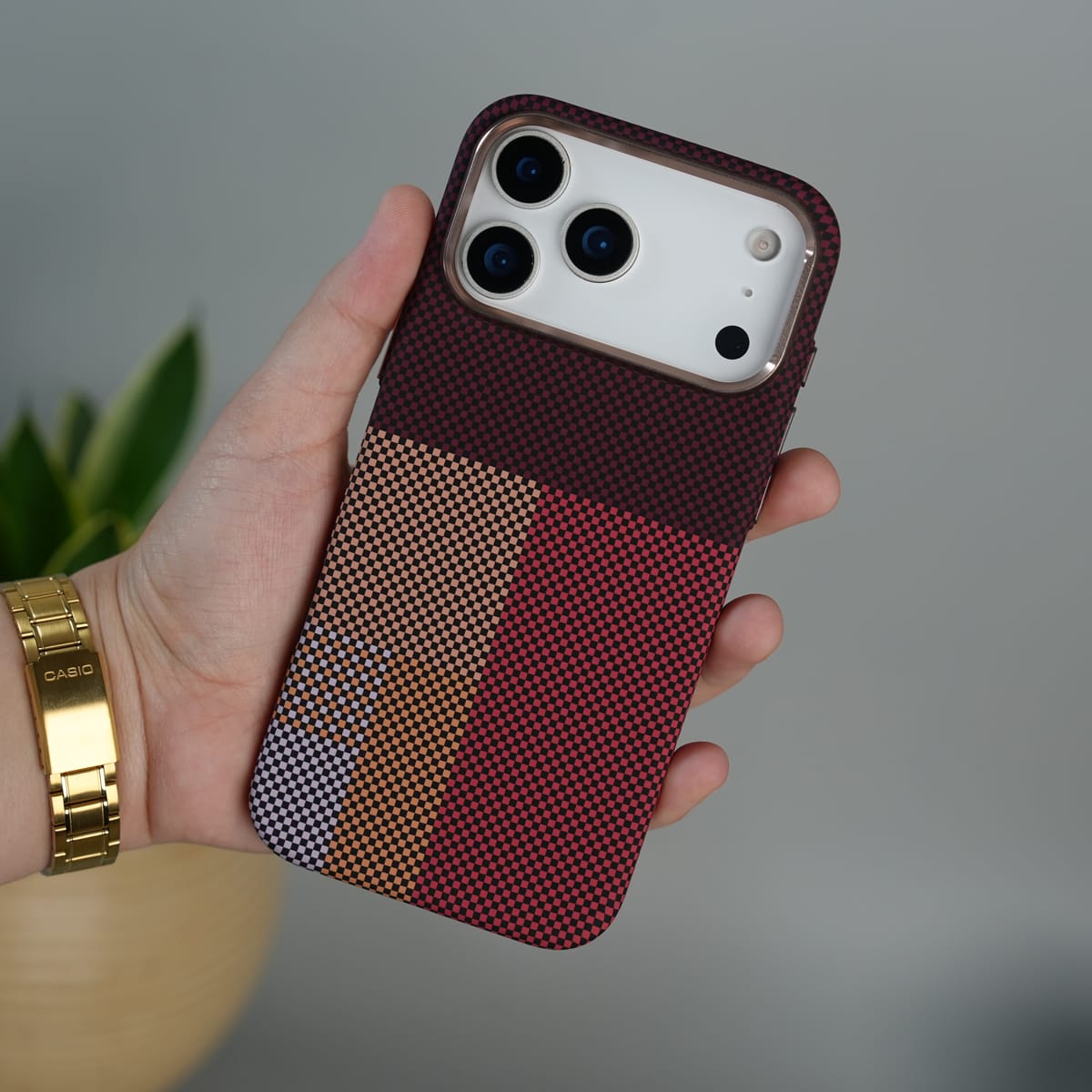 iPhone 17 Pro Carbon Fiber Texture Design Hard Pc MagSafe Case Cover MaroonTop Design