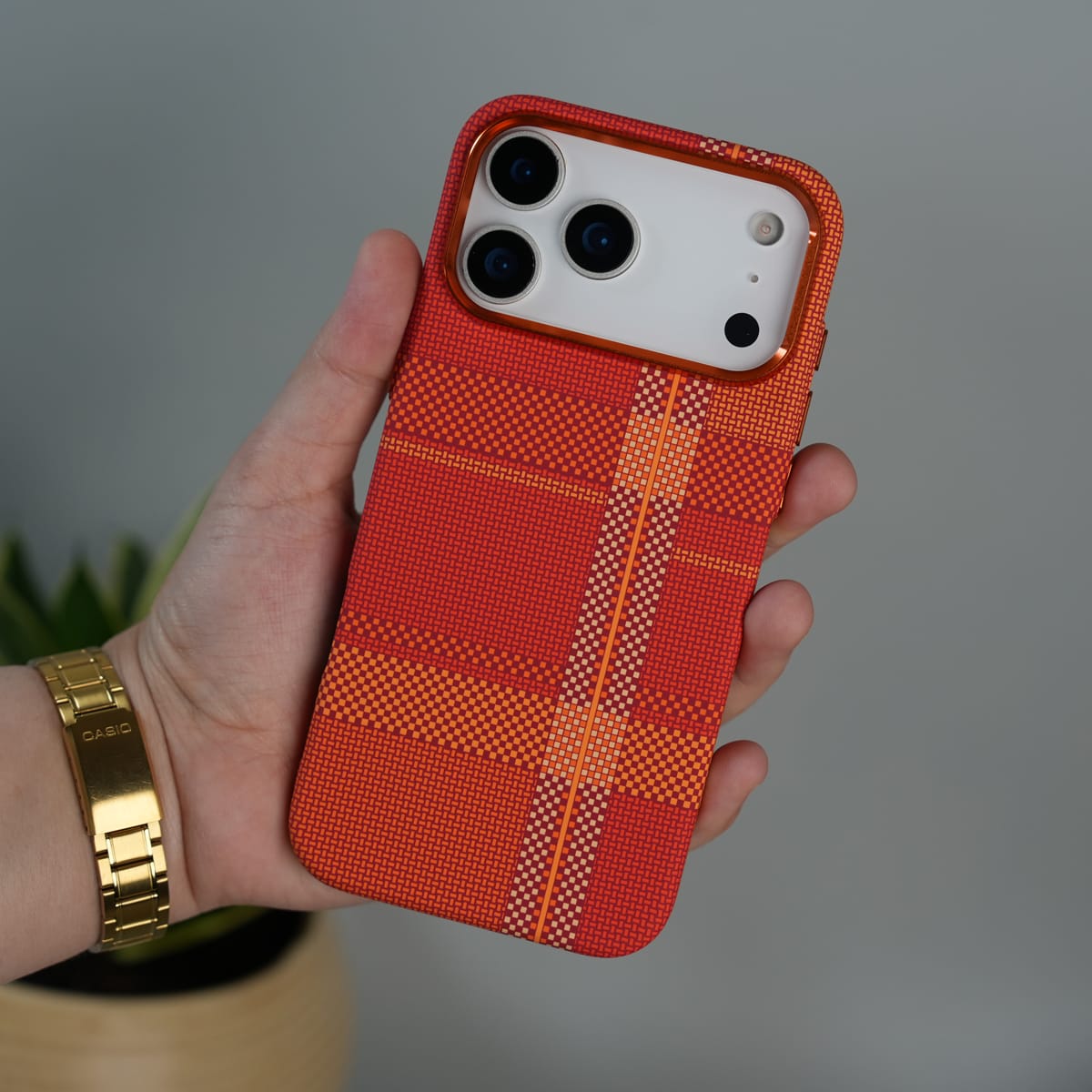 iPhone 17 Pro Max Carbon Fiber Texture Design Hard Pc MagSafe Case Cover OrangeMix