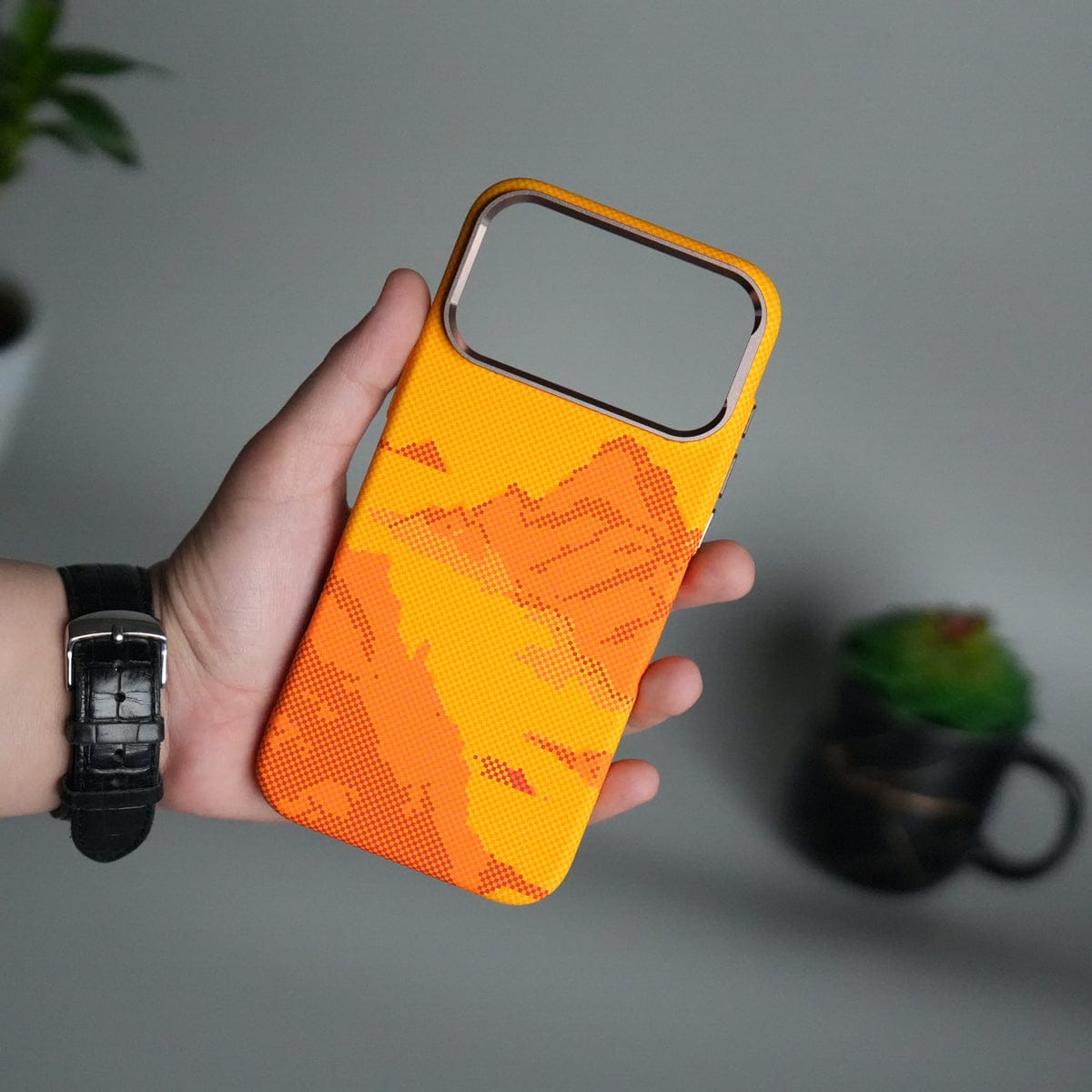 iPhone 17 Pro Max Carbon Fiber Texture Design Hard Pc MagSafe Case Cover YellowHill