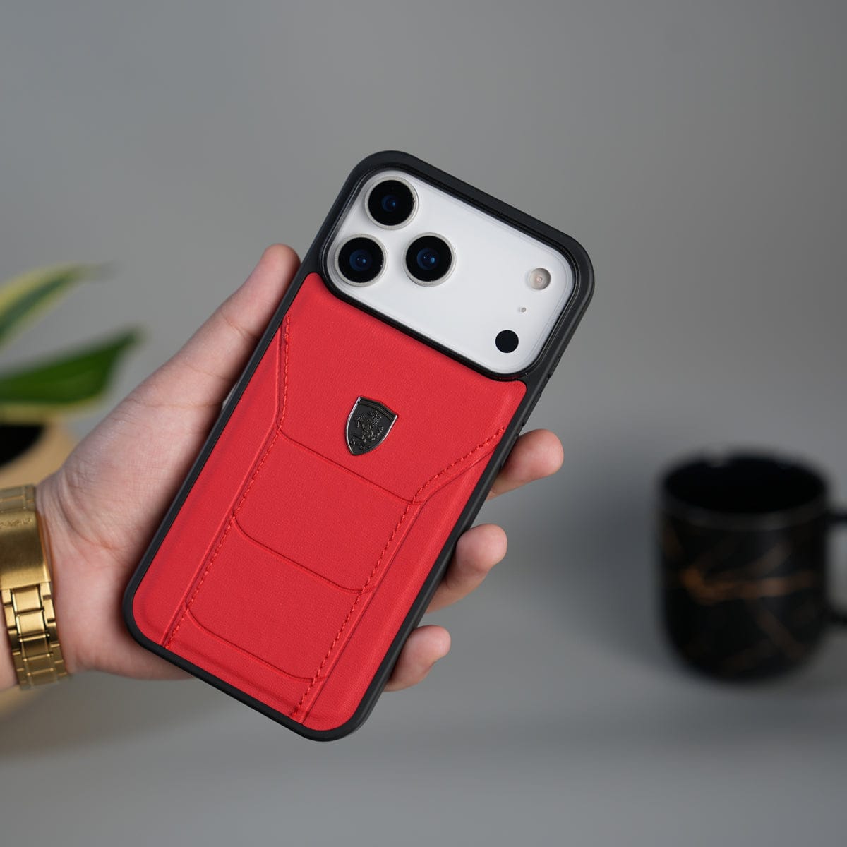 iPhone 17 Pro FR Stitched PU Leather Case Cover (Red)