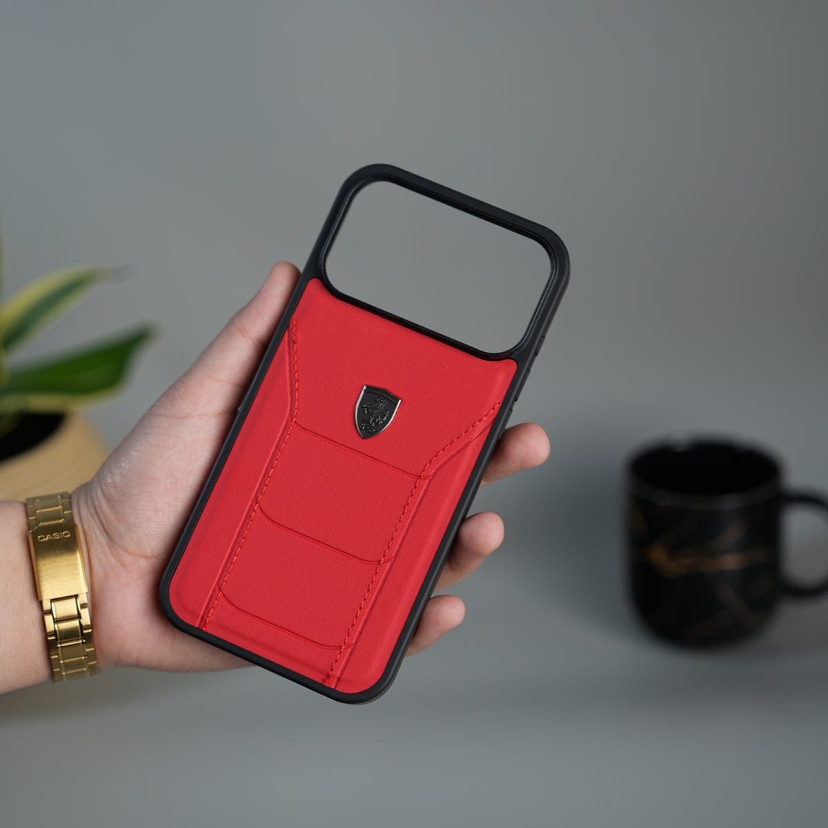 iPhone 17 Pro Max FR Stitched PU Leather Case Cover (Red)