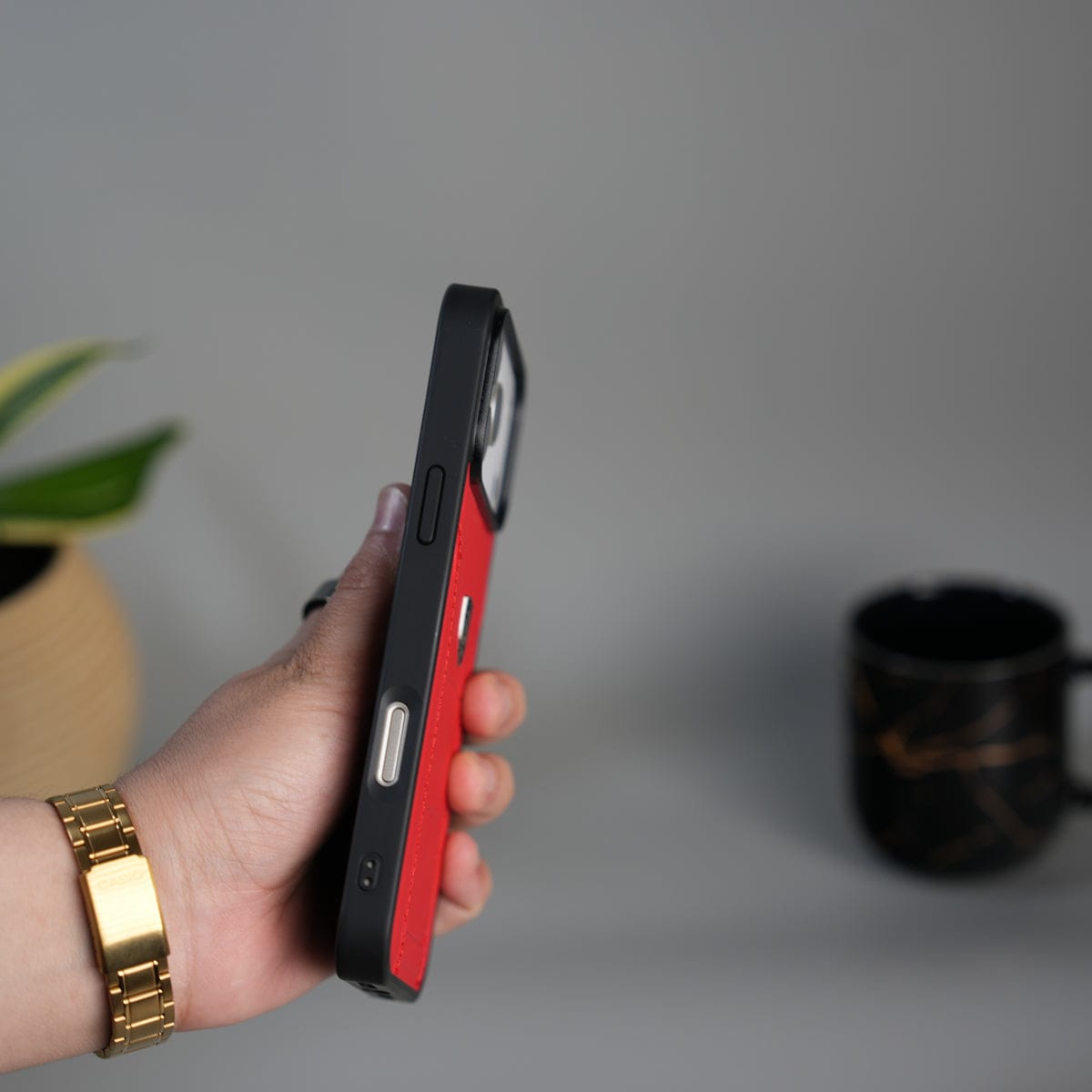 iPhone 17 Pro Max FR Stitched PU Leather Case Cover (Red)