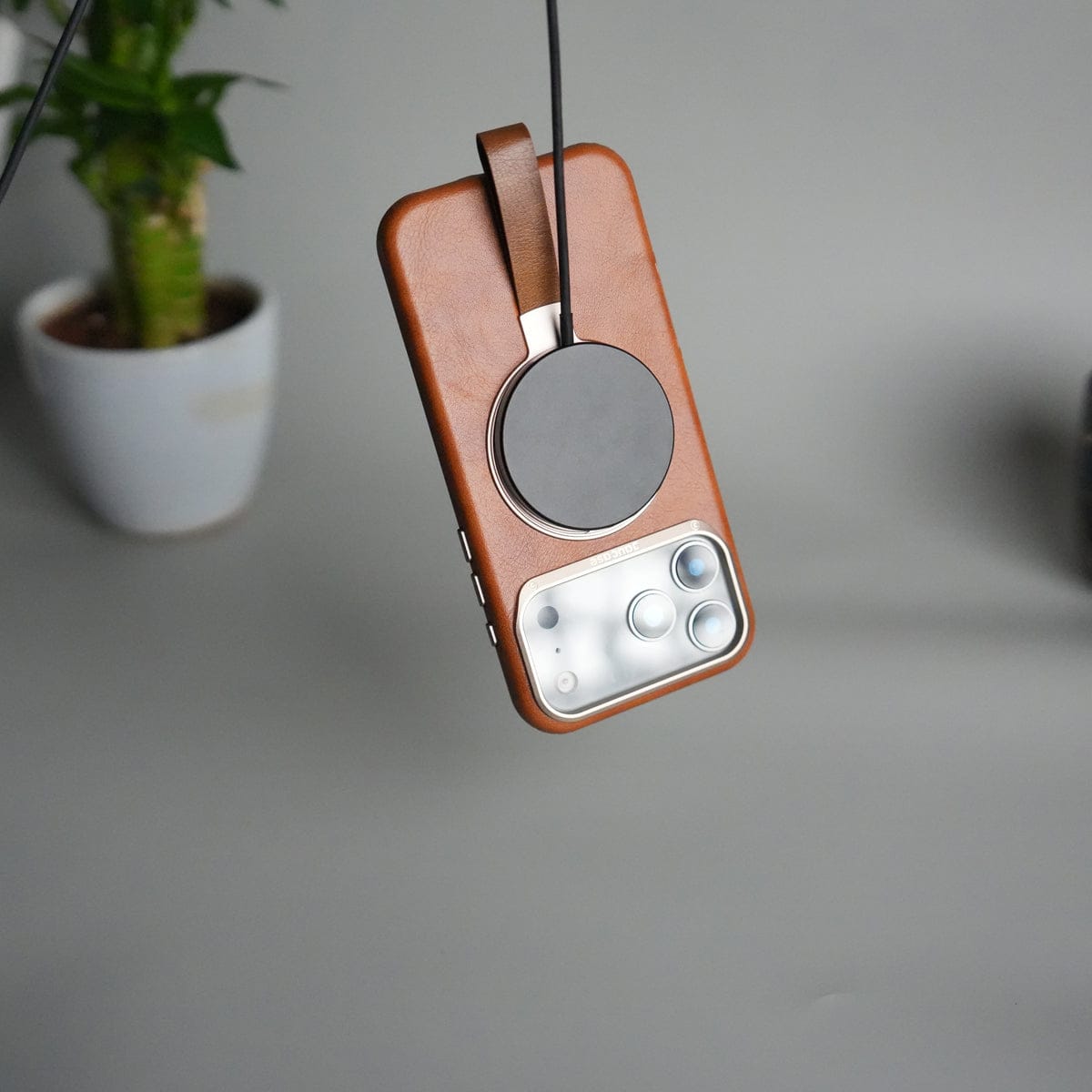iPhone 17 Pro Luxury Leather MagSafe Case | Metal Ring Stand and Grip Holder Cover