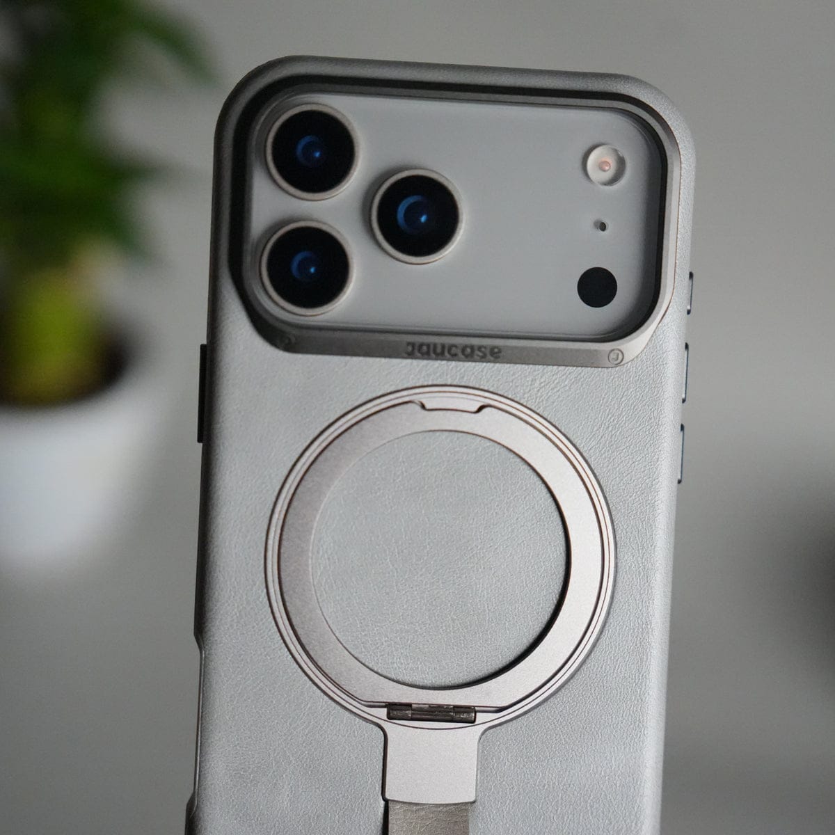 iPhone 17 Pro Luxury Leather MagSafe Case | Metal Ring Stand and Grip Holder Cover