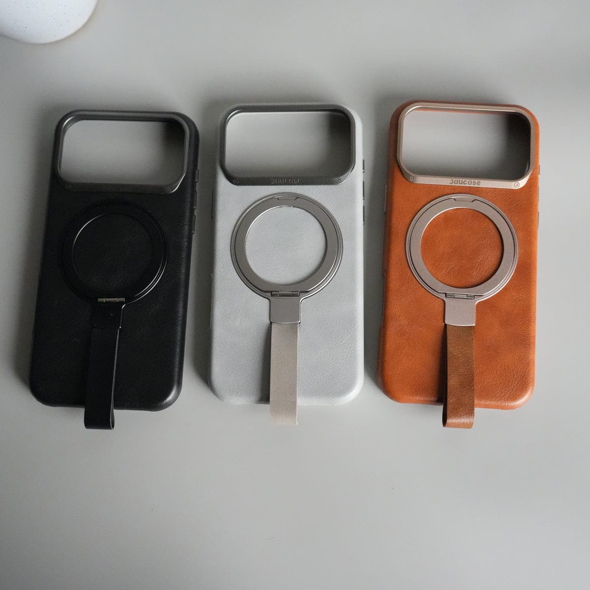 iPhone 17 Pro Luxury Leather MagSafe Case | Metal Ring Stand and Grip Holder Cover