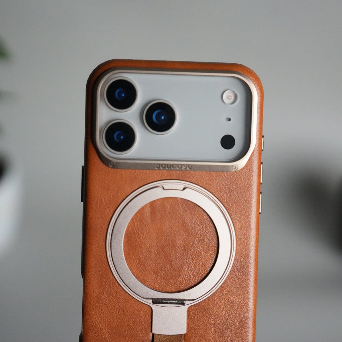 iPhone 17 Pro Luxury Leather MagSafe Case | Metal Ring Stand and Grip Holder Cover