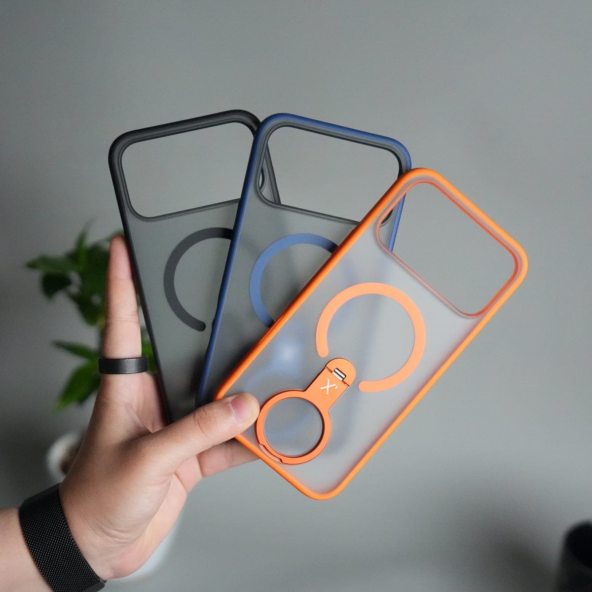 iPhone 17 Pro Magnetic Ring Stand Case | Frosted Shockproof Back Cover with Metal Kickstand & MagSafe Support