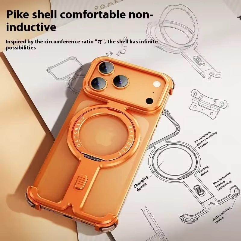 iPhone 17 Pro Max Metal Frameless Bumper Case | Blue Aluminum Protective Cover with 360° Rotating Stand