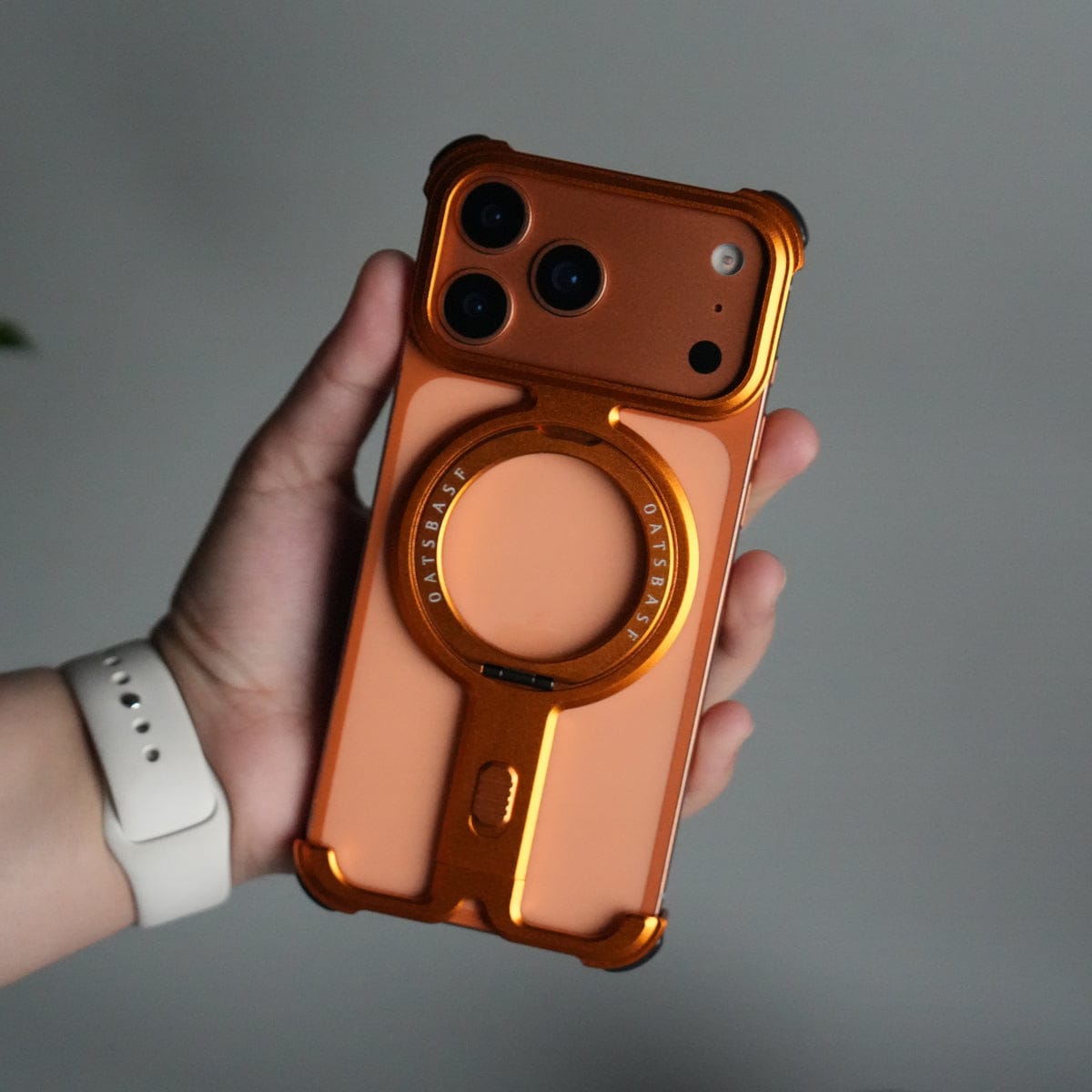 iPhone 17 Pro Max Metal Frameless Bumper Case | Blue Aluminum Protective Cover with 360° Rotating Stand