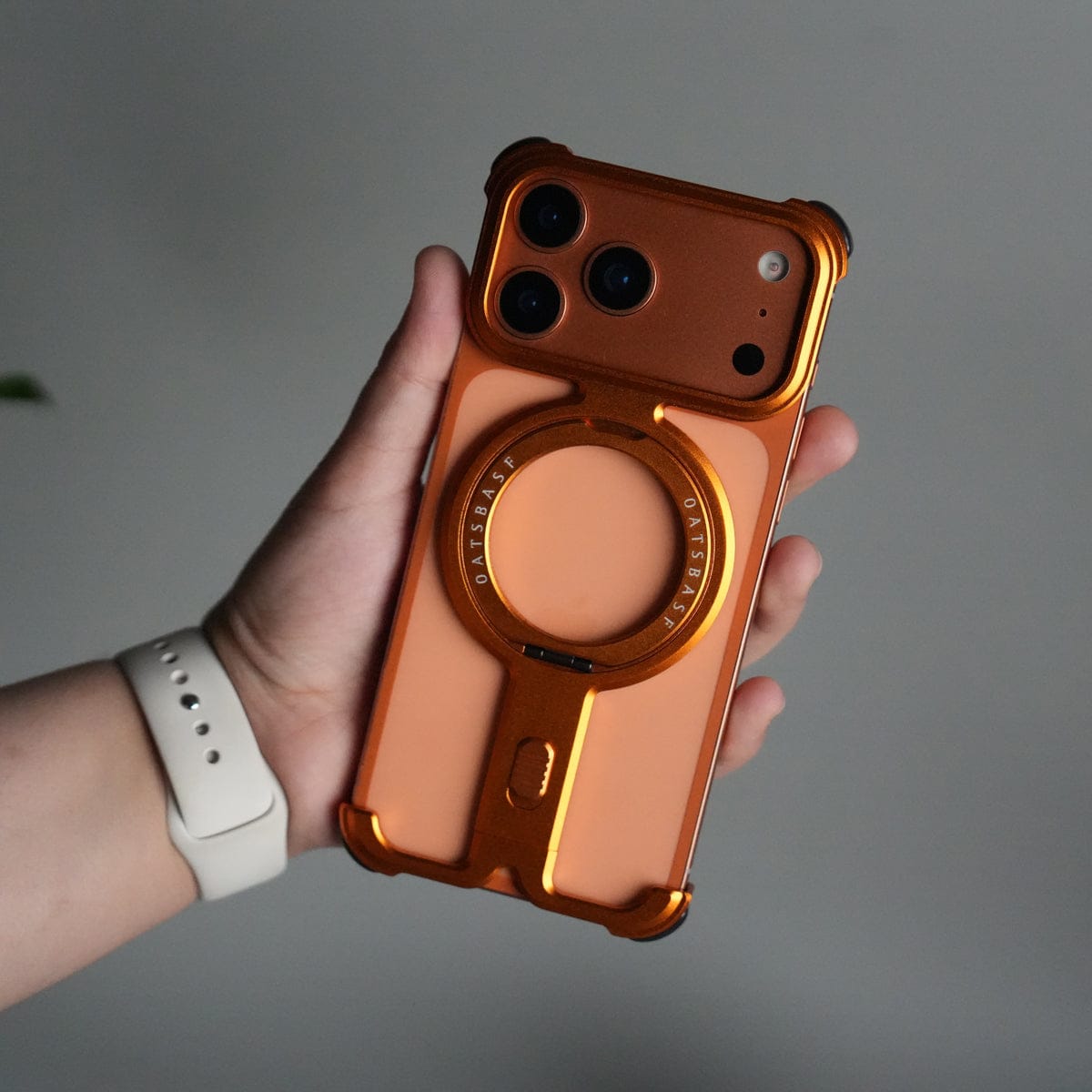iPhone 17 Pro Max Metal Frameless Bumper Case | Blue Aluminum Protective Cover with 360° Rotating Stand