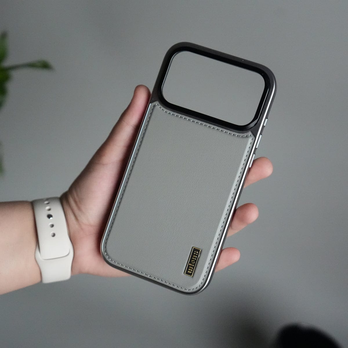iPhone 17 Pro Max Premium Leather Back Case with Metal Kickstand And camera Bump Cover