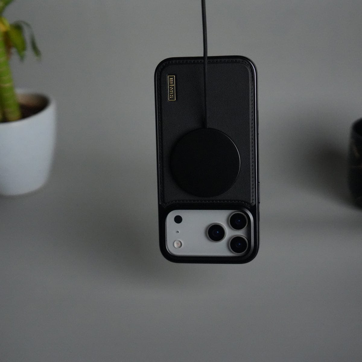 iPhone 17 Pro Premium Leather Back Case with Metal Kickstand And camera Bump Cover