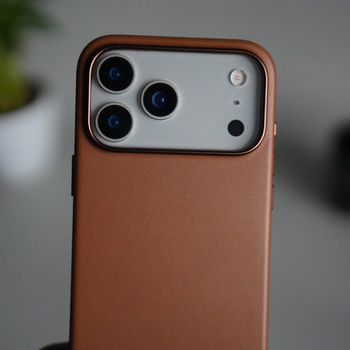 iPhone 17 Pro Premium PU Leather MagSafe Case | Metal Camera Frame Luxury Back Cover | Brown