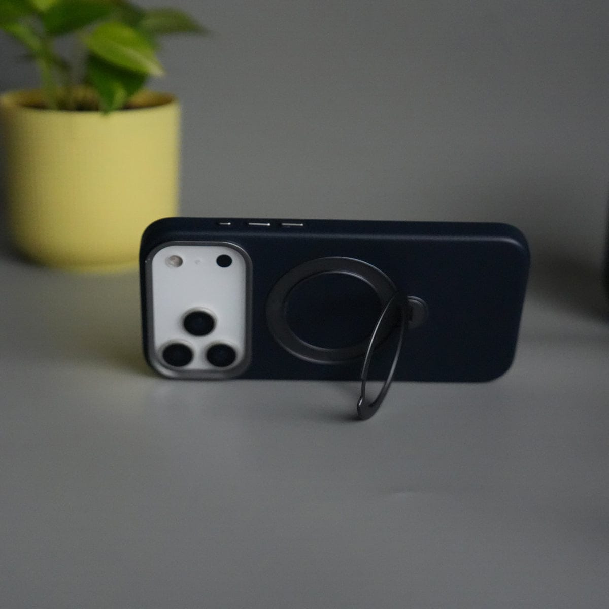 iPhone 17 Pro Max PU Leather Case with Metal Camera Frame & 360° Rotating Metal Stand