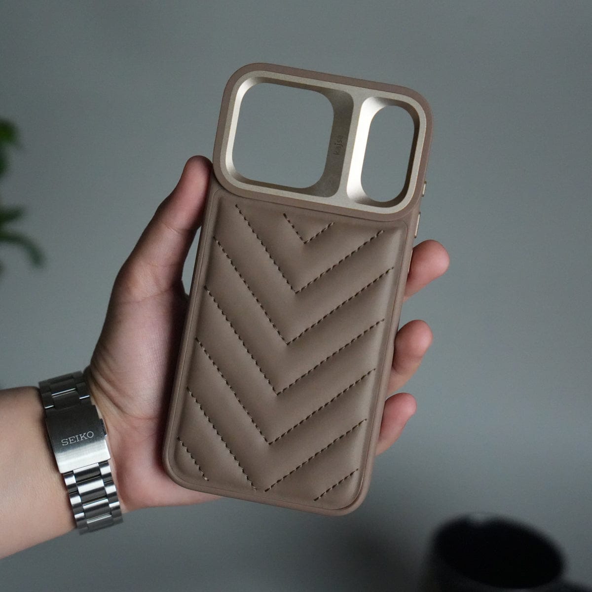 iPhone 17 Pro Max PUFF Leather Metallic Camera Frame Case Cover