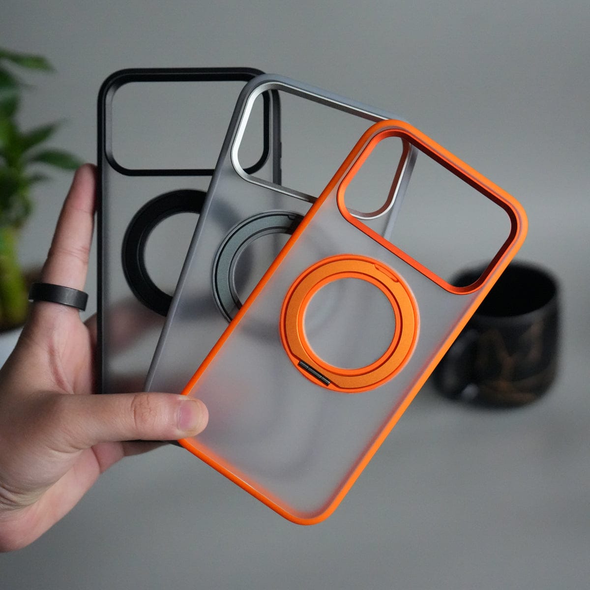 iPhone 17 Pro Transparent Magnetic Ring Case | Frosted Shockproof Kickstand Cover