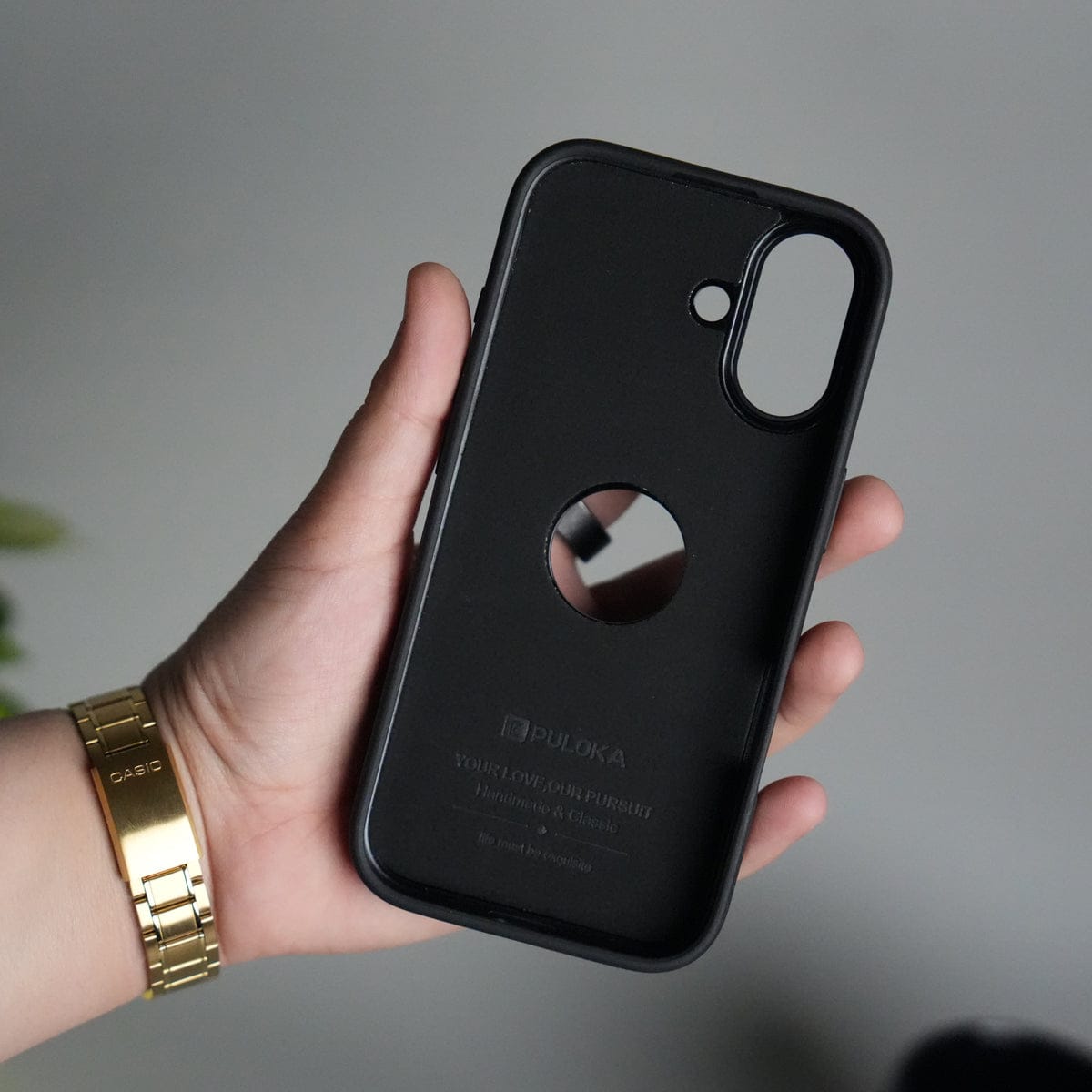 iPhone 17 PU Leather Logo Cut Plain Case Premium Finish Cover