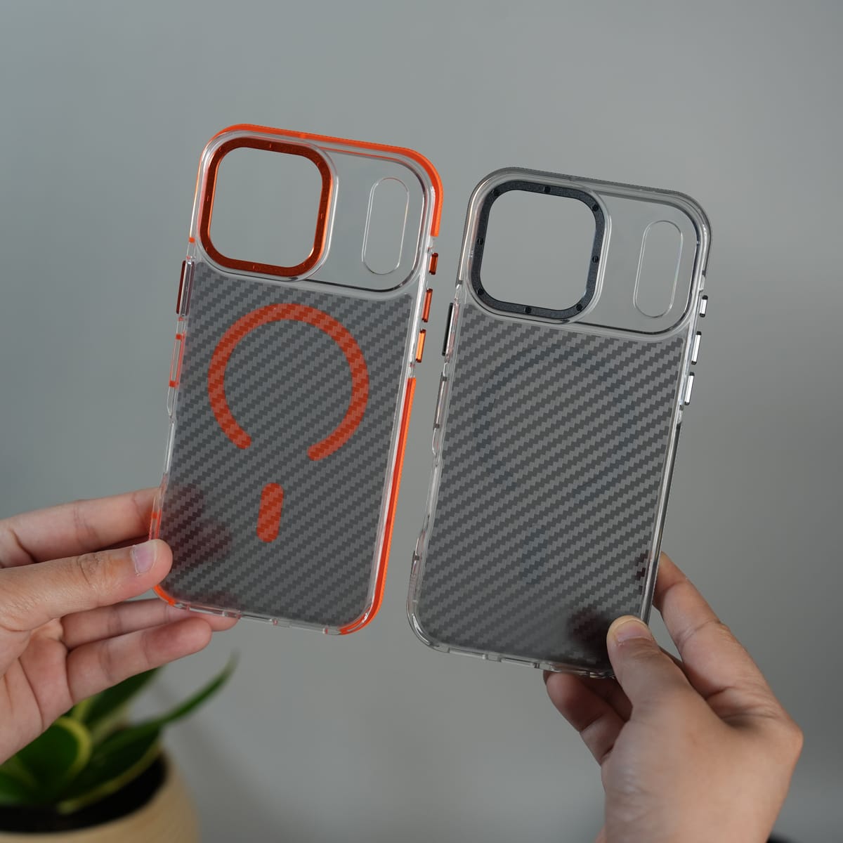 iPhone 17 Series Carbon Texture Transparent Metal Camera Ring MagSafe Cover
