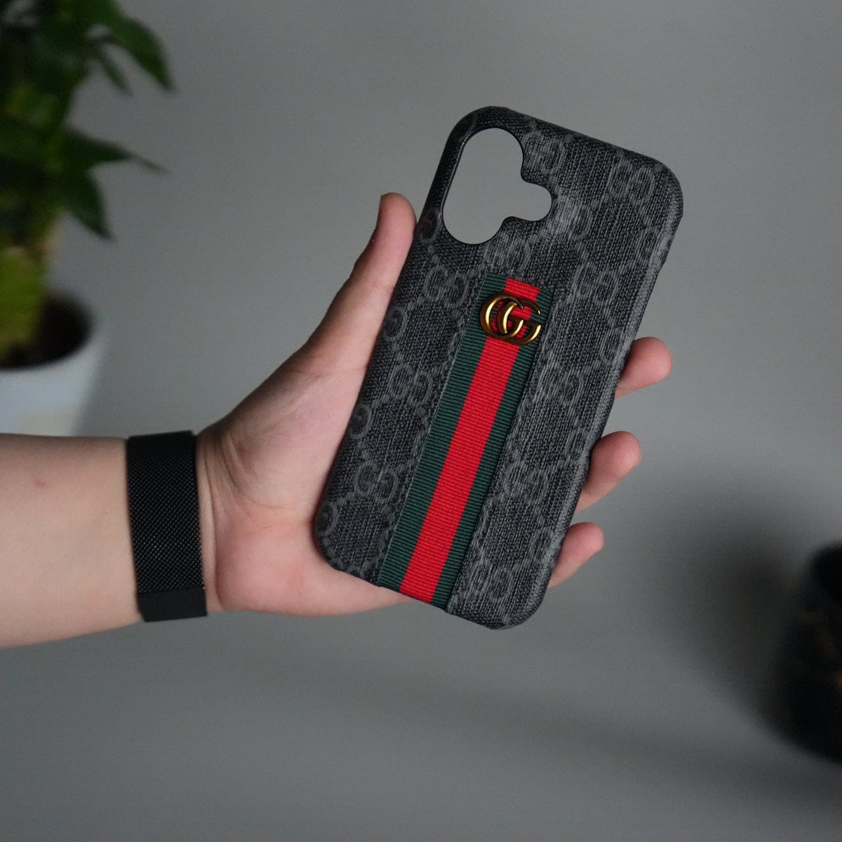 iPhone 17 Series GG Fashion Green Red Stripe Cover | BLACK