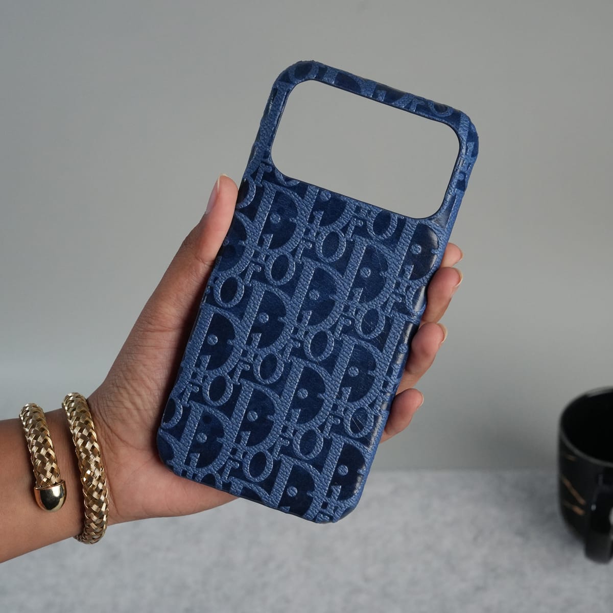 iPhone 17 Series Luxury CD Full PU Leather Designer Case Cover | Blue