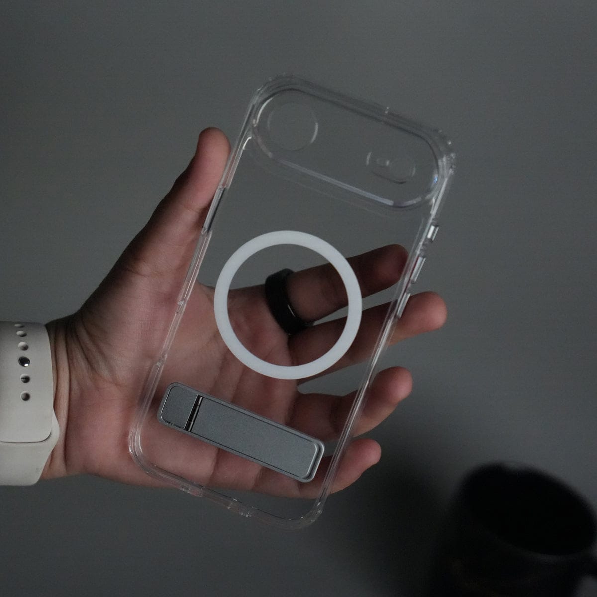 iPhone 17 Series Transparent Bottom Metal Stand MagSafe Supported Case Cover
