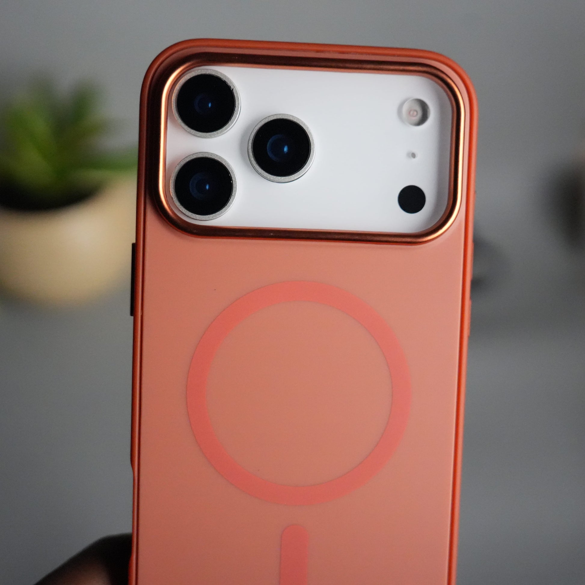 iPhone Series Matte MagSafe Case | Metallic Camera Frame Edition | Orange
