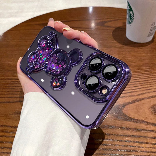 iPhone Cartoon Bear Glitter Case Cover ( Purple )